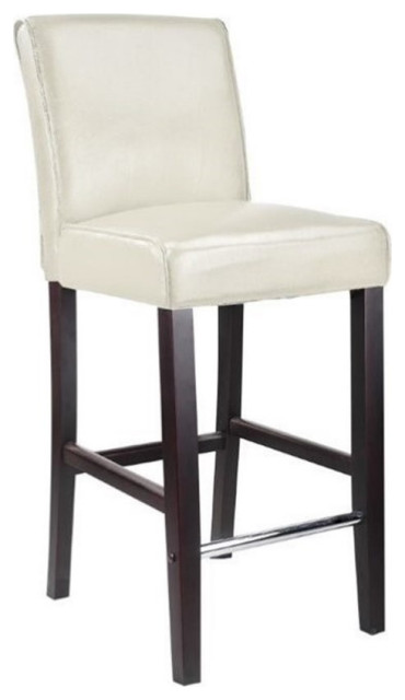 Atlin Designs 31" Upholstered Faux Leather & Wood Bar Stool in White/Espresso