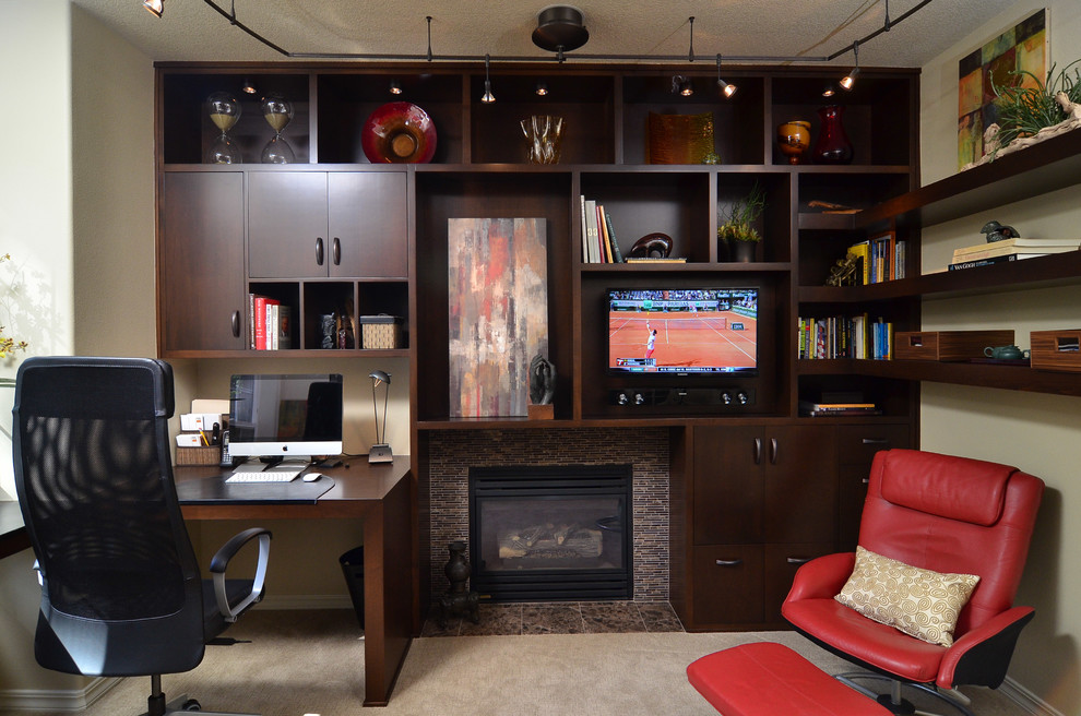 Design ideas for a contemporary home office in Portland.