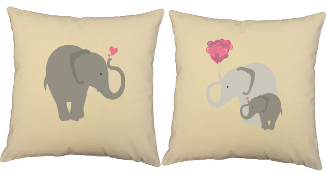 Elephant Family Throw Pillow Covers 14x14 Natural Shams
