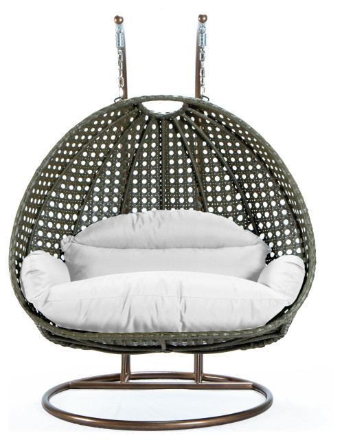 2 Person Beige Wicker Double Hanging Egg Swing Chair - Modern ...