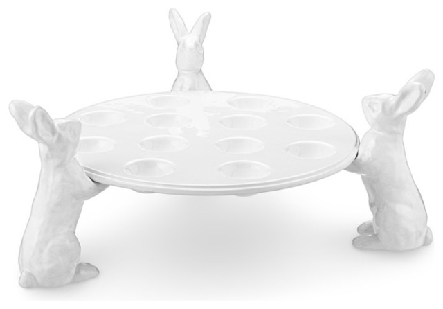 White Ceramic Bunny 12-Egg Platter