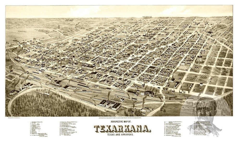 Old Map of Texarkana Texas 1888, Vintage Map Art Print, 12"x18