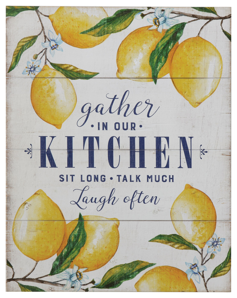 "Gather in Our Kitchen" Wood Wall Decor With Lemons Farmhouse Prints And Posters by