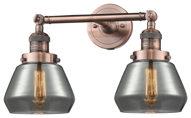 Fulton 2 Light Bathroom Vanity Light in Antique Copper - Industrial - Bathroom Vanity Lighting ...