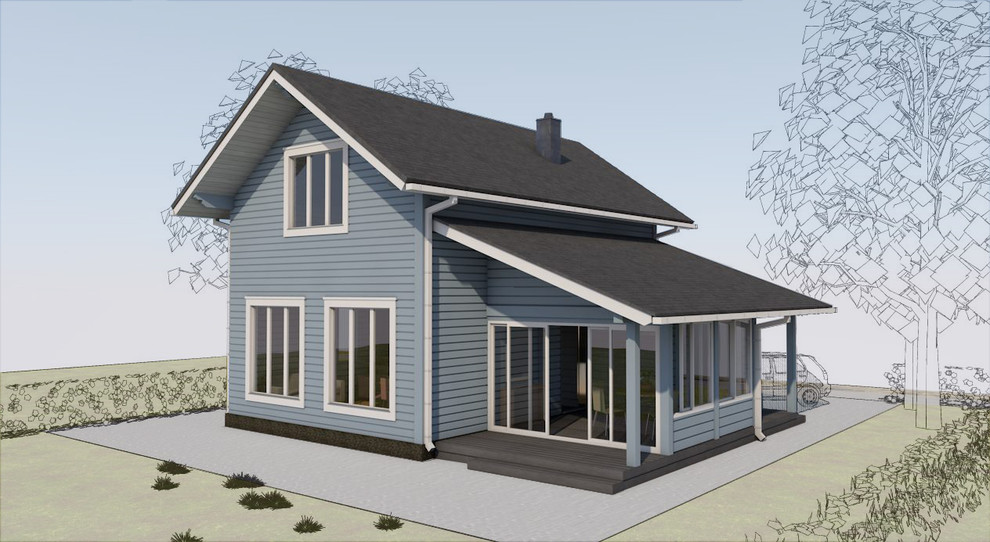 Фасад двухэтажного дачного дома 6х9 м