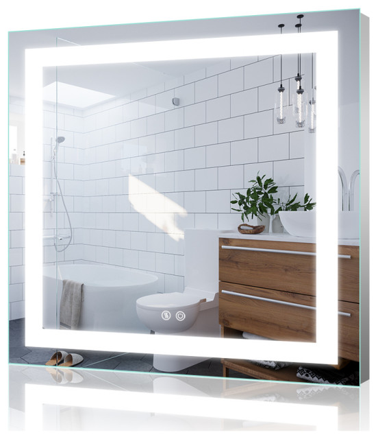 LED Backlit Mirror, Vertical/Horizontal, Wall Mount, Hardwire, 36x36", 2 Buttons