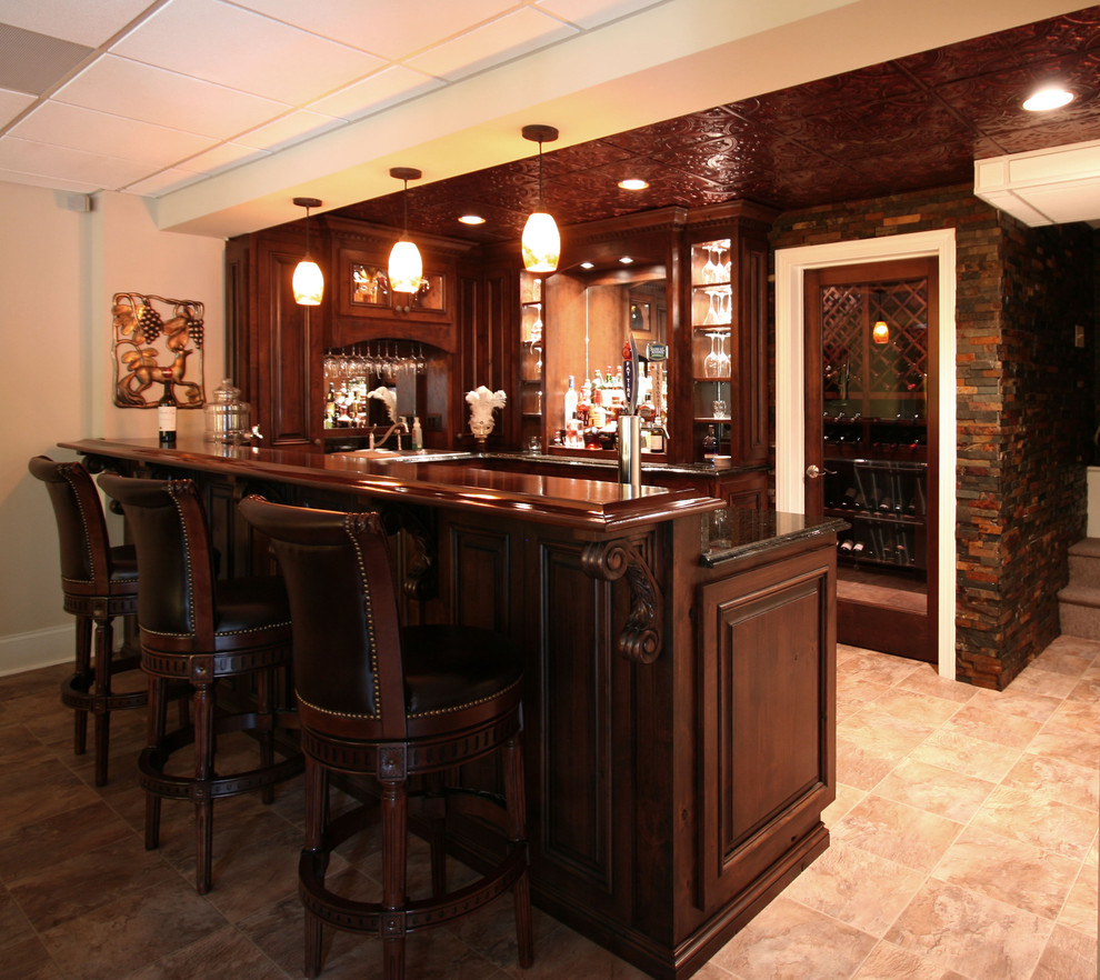 This is an example of a traditional home bar in Charlotte.
