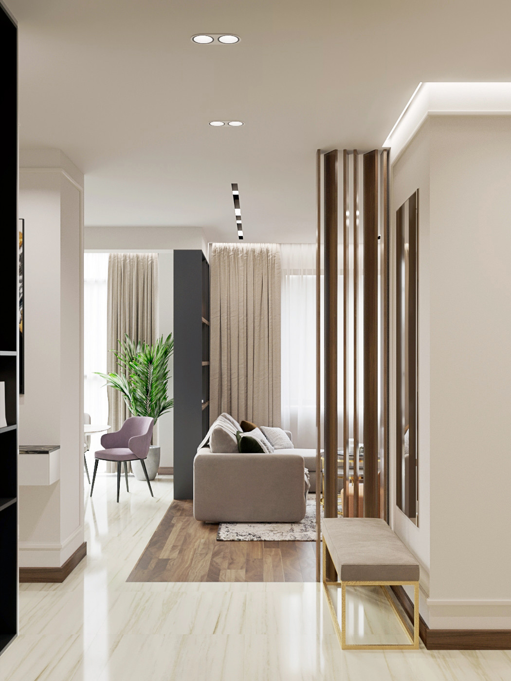 Современная городская квартира с панорамным остеклением в стиле ар-деко