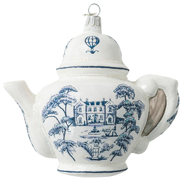 Country Estate Delft Teapot Glass Ornament Christmas Ornaments by Juliska Houzz