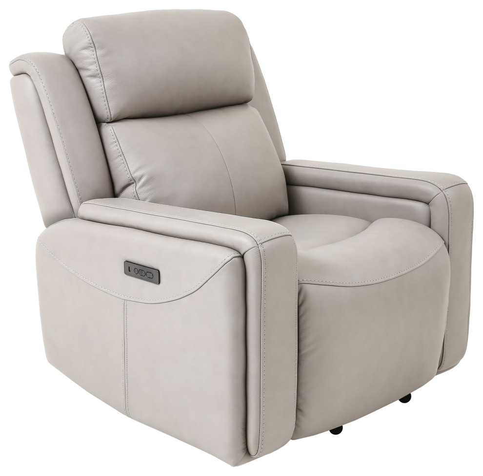 Claude Dual Power Recliner Chair, Light Gray Genuine Leather