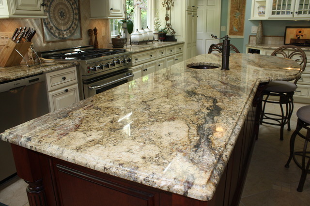 Yellow River Granite Counter Tops American Traditional Kitchen