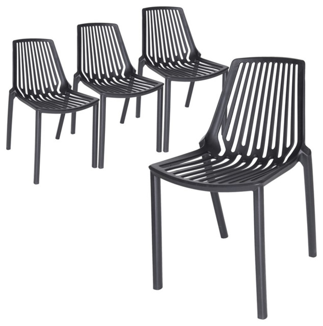 LeisureMod Acken MidCentury Modern Plastic Dining Chair Set of 4 Black