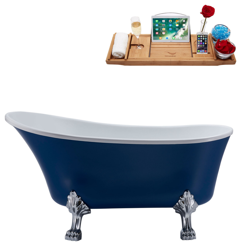 55" Streamline N370CH-IN-BGM Clawfoot Tub and Tray With Internal Drain