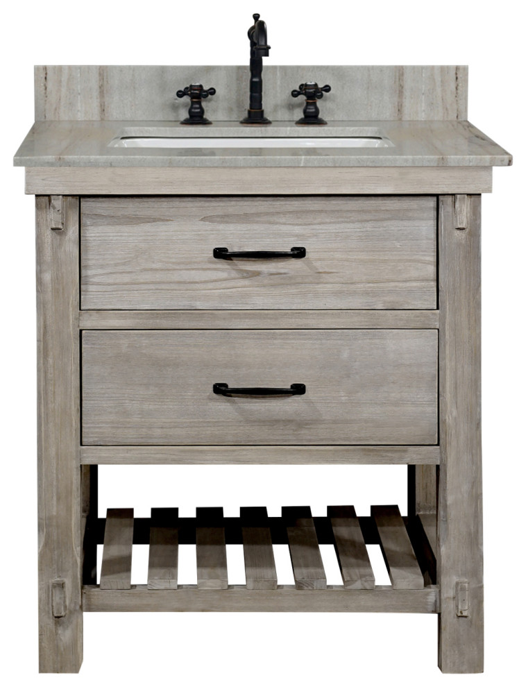 Rustic Single Sink Vanity In With Coastal Sands Marble Top With