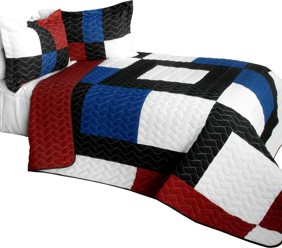 Deep Voyage 3PC Brand New Vermicelli-Quilted Patchwork Quilt Set Full/Queen