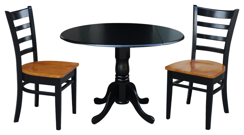 42" Dual Drop Leaf Dining Table with 2 Ladder Back Dining Chairs