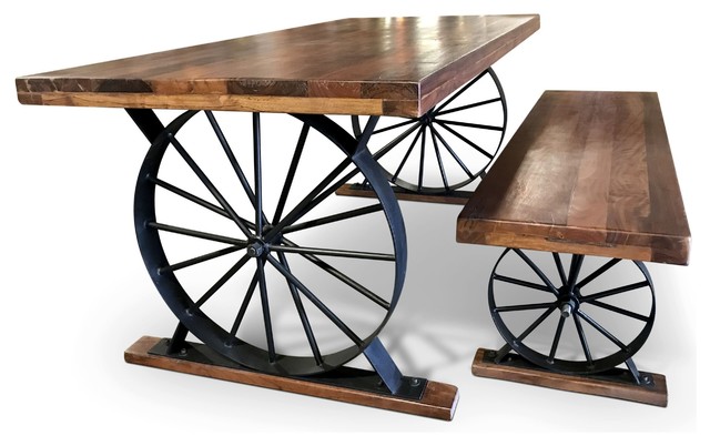 Wagon Wheel Table Wood Iron Patio