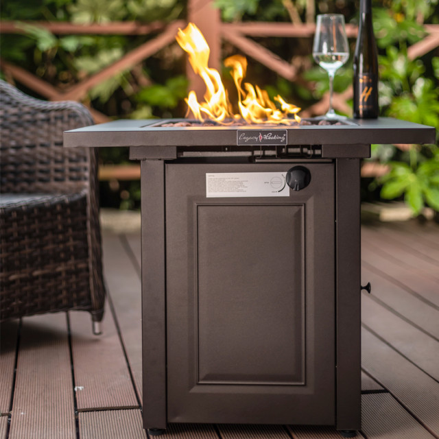 Outdoor Propane Fire Pit Dining Table With Lid, Lava Stone, 28" Square ...