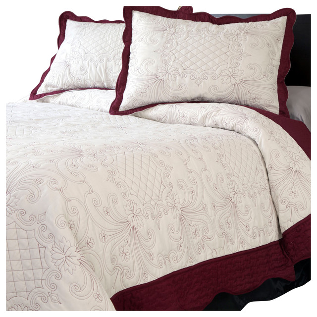 Juliette Embroidered Quilt Set, King, 3 Piece Traditional Quilts And Quilt Sets by