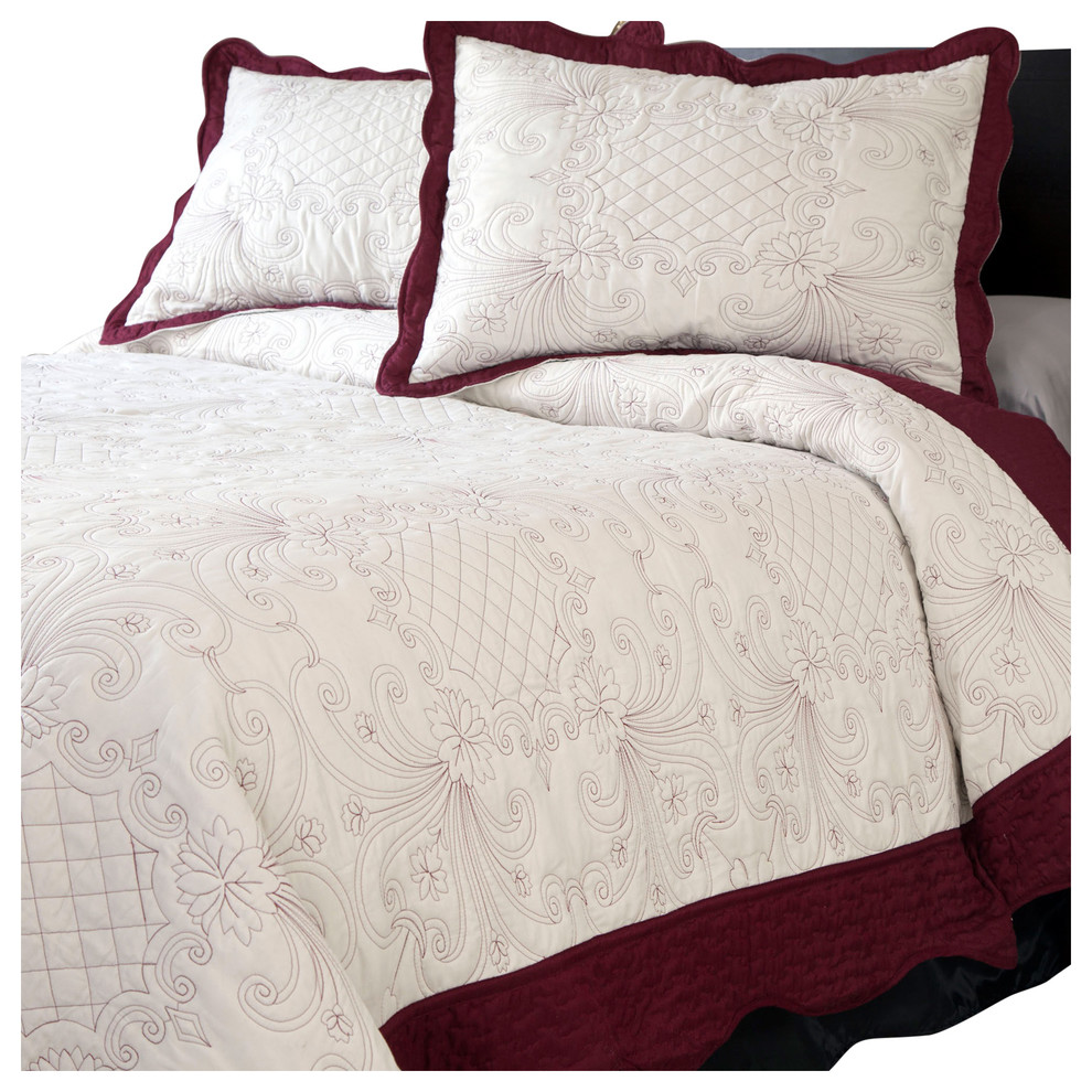 Juliette Embroidered Quilt Set, Twin, 2 Piece Traditional Quilts And Quilt Sets by