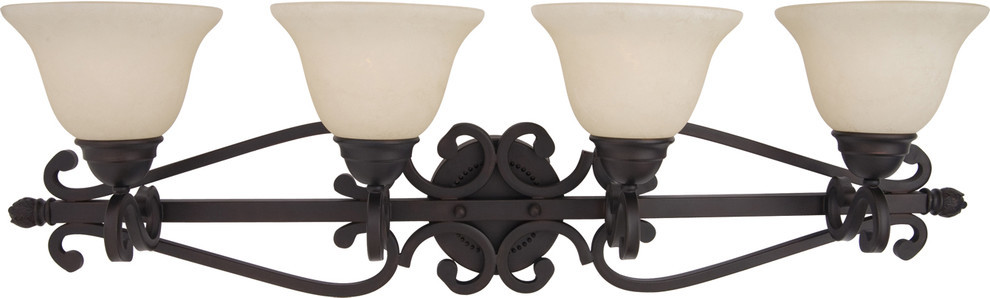 Manor 4-Light Bath Vanity, Oil Rubbed Bronze, Frosted Ivory Glass