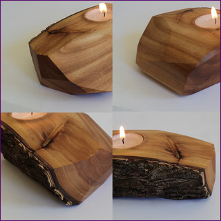 Elm Wood Live Edge Tea Light Candle Holder - Eclectic - Candleholders ...