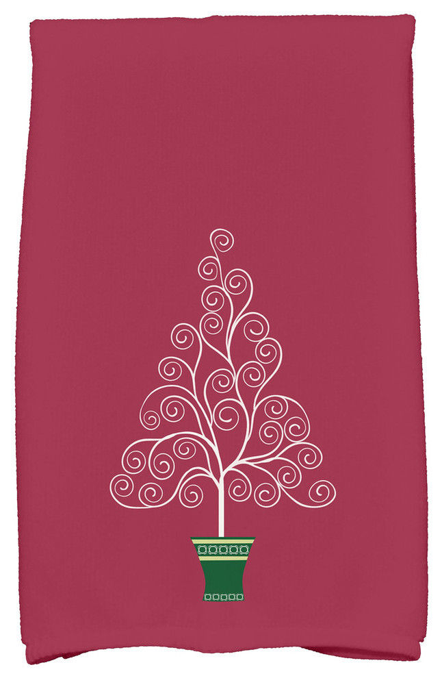 Filigree Tree, Geometric Print Kitchen Towel, Red, 18 x 30"