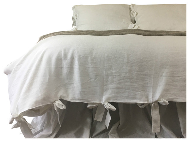 White Duvet Cover Wit Bow Ties Natural Linen Contemporary