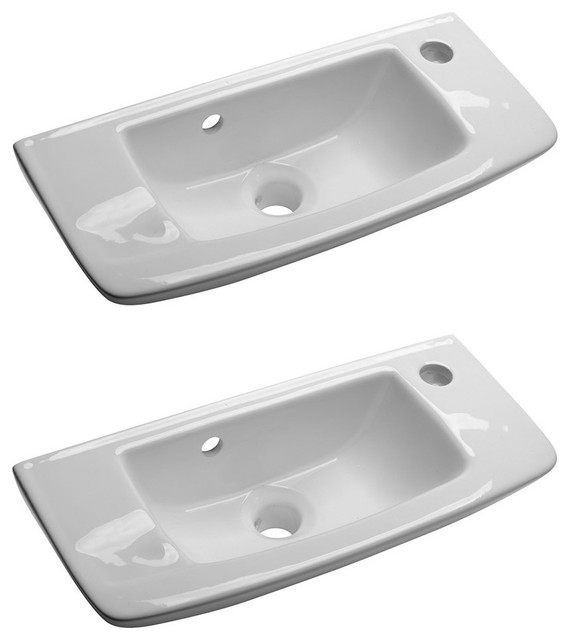 Wall Mount Small Vessel Sink With Overflow Hole And Single Faucet Hole Set Of 2