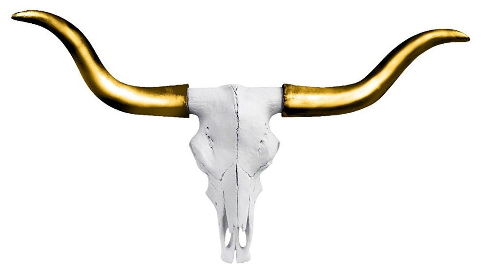 Austin Faux Taxidermy Texas Longhorn Wall Sculpture White Gold Large