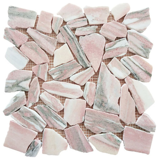 Pebble Marble Thassos and Caribe Quartzite Mosaic Tile Rose Flooring Floor
