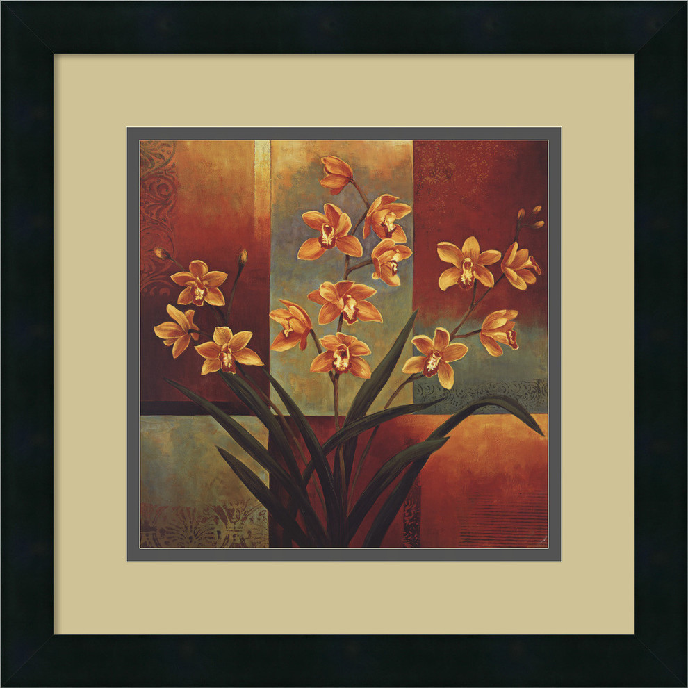 Example of a limited edition, square, 15 to 19 inch high and 15 to 19 inch trendy wicker / rattan and 16 x 16 1-piece flower / plant print or poster design