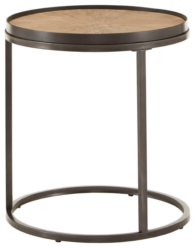 Elsie Grey Oak Finish Round Nesting End Table Industrial Side