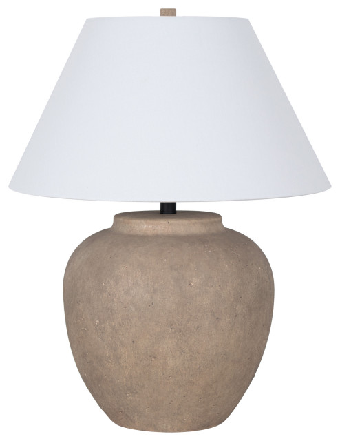 Ceramic 26" Table Lamp with Linen Shade, Light Grey Concrete-like