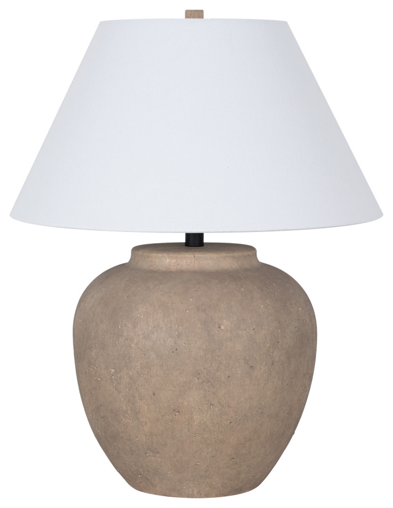 Ceramic 26" Table Lamp with Linen Shade, Light Grey Concrete-like