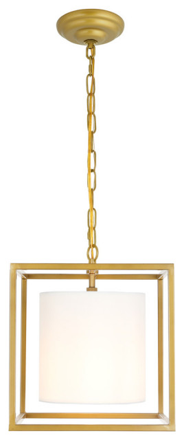 Living District 1-Light Brass and White Shade Pendant