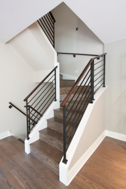 Steel railings with walnut handrails. - Modern - Staircase ...