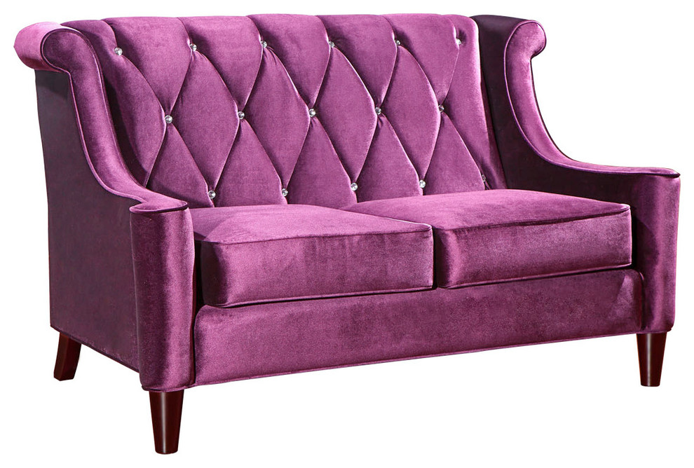 Barrister Loveseat, Velvet With Crystal Buttons Transitional