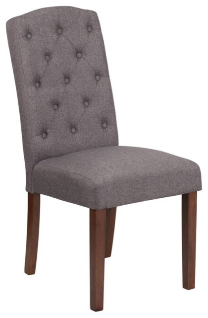 Leather Parsons Chair, Gray Fabric