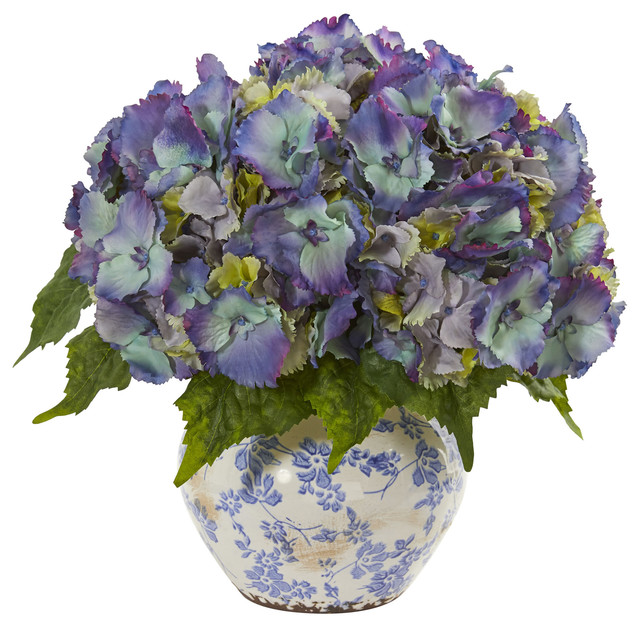 Hydrangea Artificial Arrangement in Floral Design Vase - Farmhouse