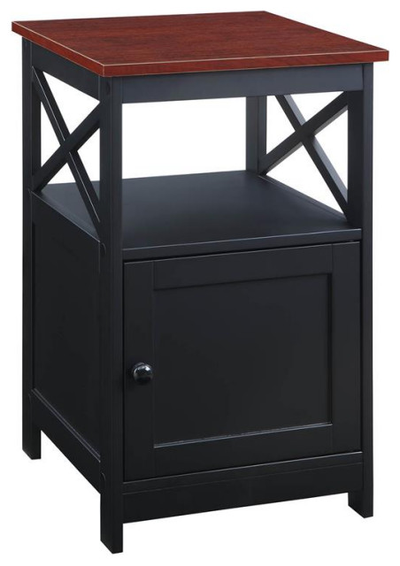 Convenience Concepts Oxford End Table with Cabinet Cherry and Black Wood Finish