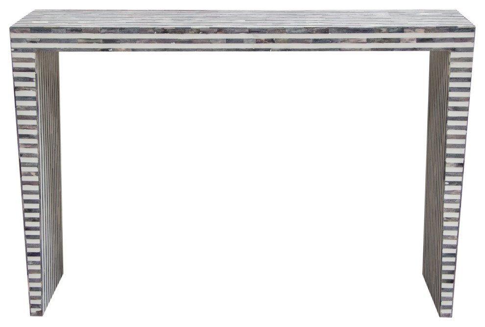 Mosaic Console Table With Bone Inlay, Linear Pattern Contemporary Console Tables by