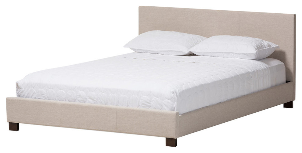 Elizabeth Beige Fabric Upholstered Panel-Stitched Platform Bed, Full