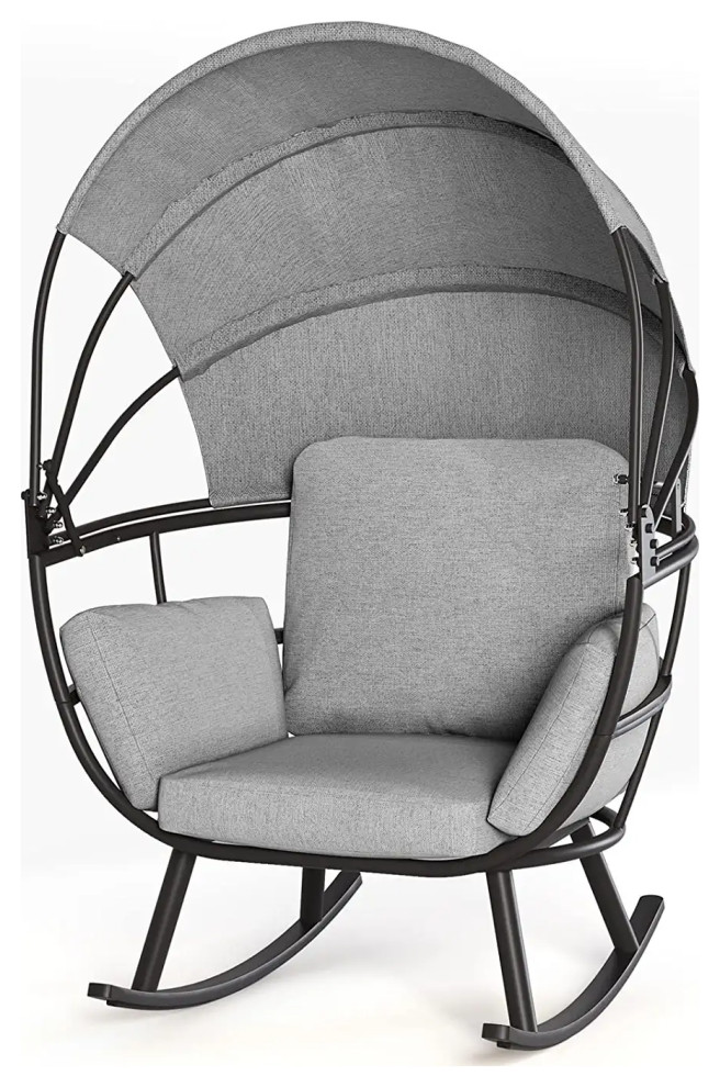 Comfortable Patio Rocking Chair, Padded Seat & Folding Canopy