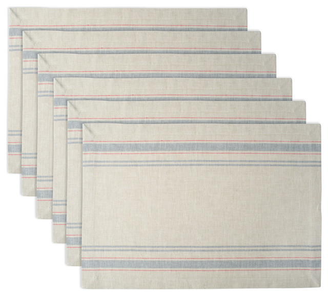 DII Gray French Stripe Placemat, Set of 6 French Country Placemats by Design Imports Houzz