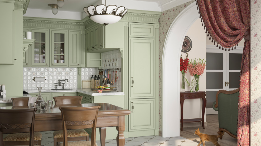 Вид кухни-столовой-гостиной.