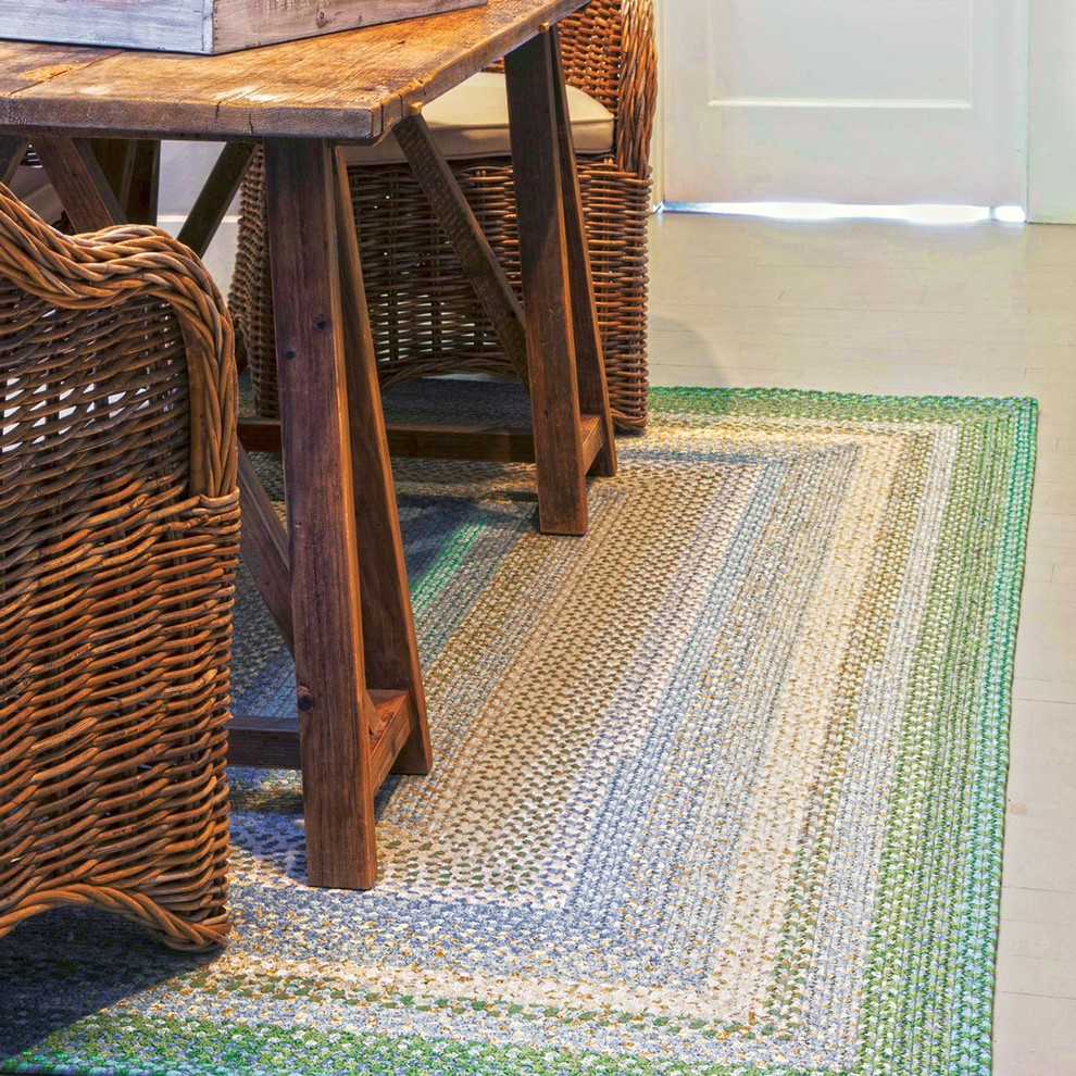 Homespice Decor 10" Square Baja Blue Cotton Braided Rug Contemporary