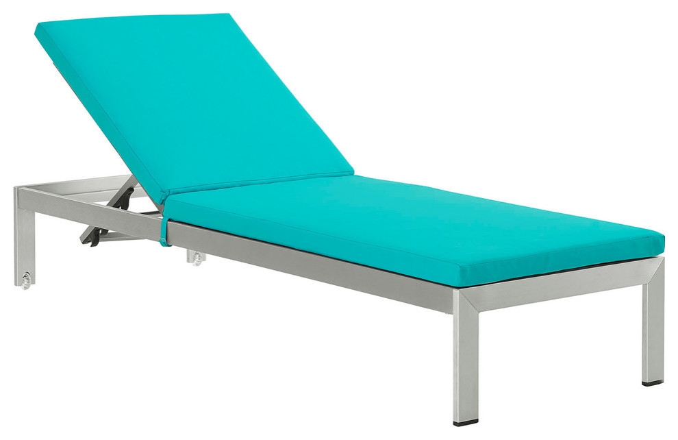 Modway Shore outdoor Patio Aluminum Chaise With Cushions, Silver Turquoise