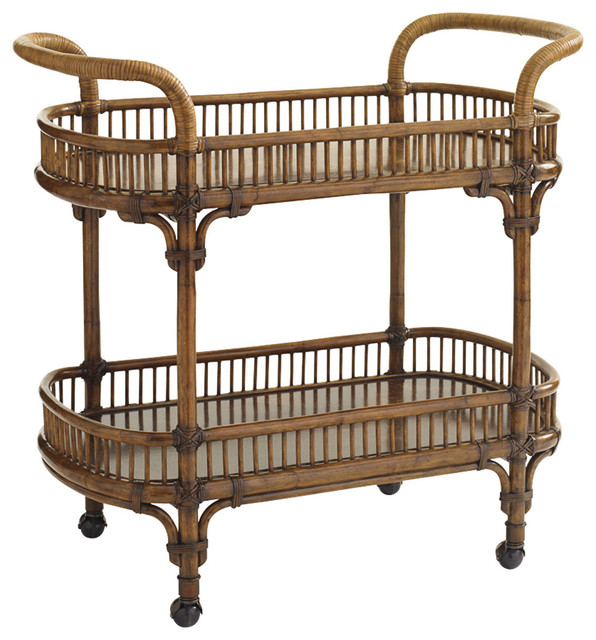 Tommy Bahama Bali Hai Medium Brown Veranda Bar Cart Tropical Bar