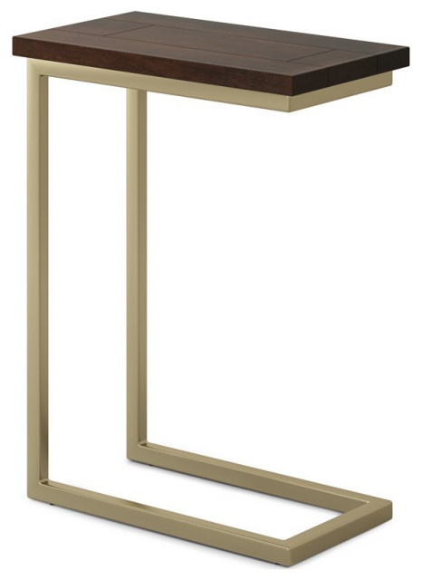 Simpli Home Skyler 18" Solid Wood & Metal C-Shaped Side Table in Dark Brown/Gold
